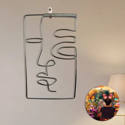 Escultura de Parede Rosto Arte em Linha Contínua Decoração Amb