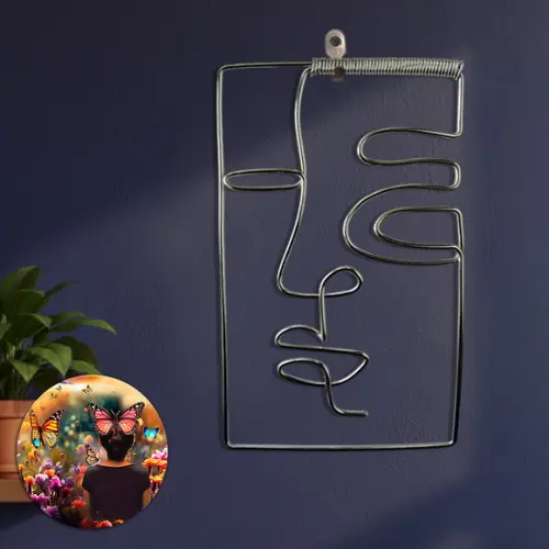 Escultura de Parede Rosto Arte em Linha Contínua Decoração Ambientes