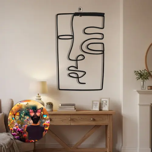Escultura de Parede Rosto Arte em Linha Contínua Decoração Amb