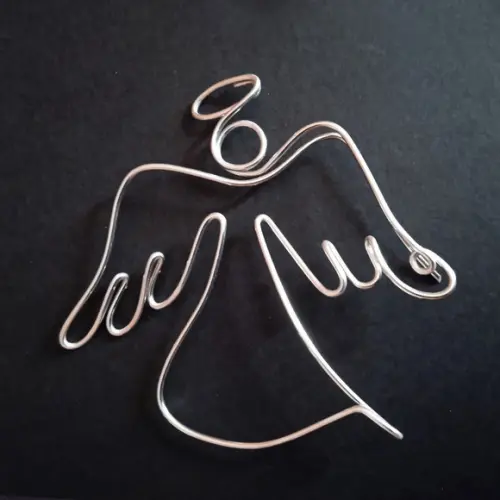 Escultura em Arame Anjo Guardião Arte Minimalista Religiosa