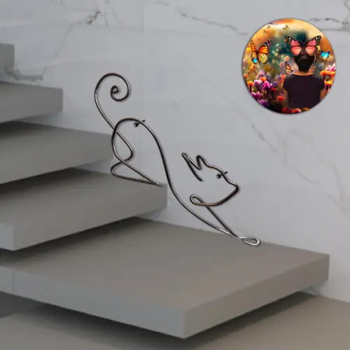 Escultura Gato para Decoração de Escada