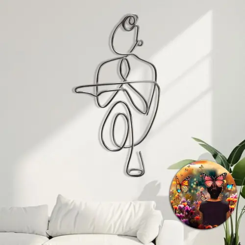 Escultura Yoga Zen em Arame Arte Decorativa Esotérica