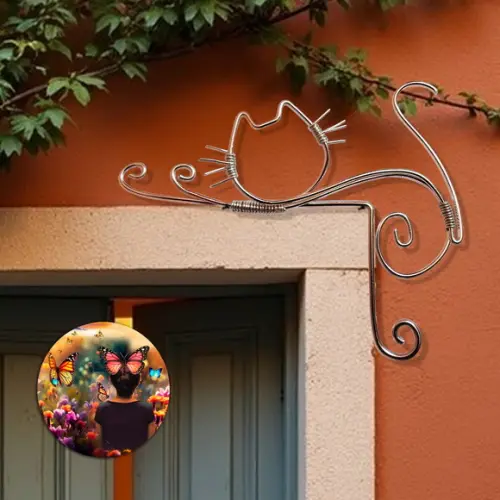 Gato Escultura em Arame para Batente de Porta