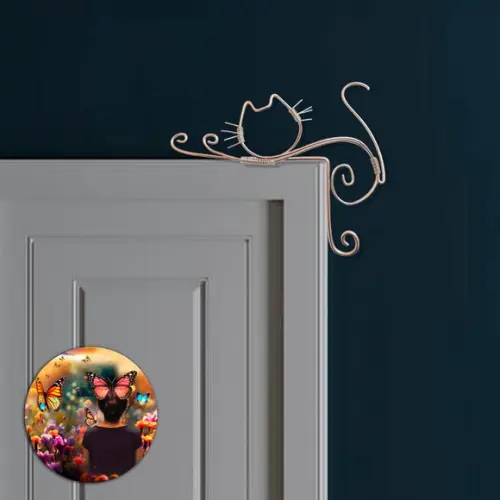 Gato Escultura em Arame para Batente de Porta