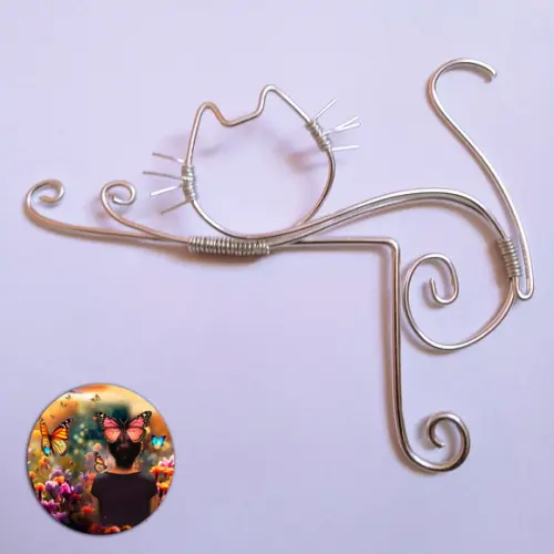 Gato Escultura em Arame para Batente de Porta