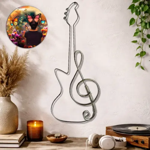 Guitarra Escultura em Arame Decoração de Parede