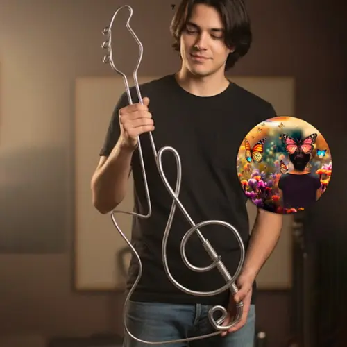 Guitarra Escultura em Arame Decoração de Parede