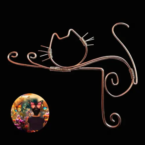 Gato Escultura em Arame para Batente de Porta