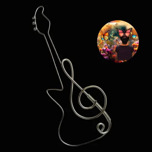 Guitarra Escultura em Arame Decoração de Parede