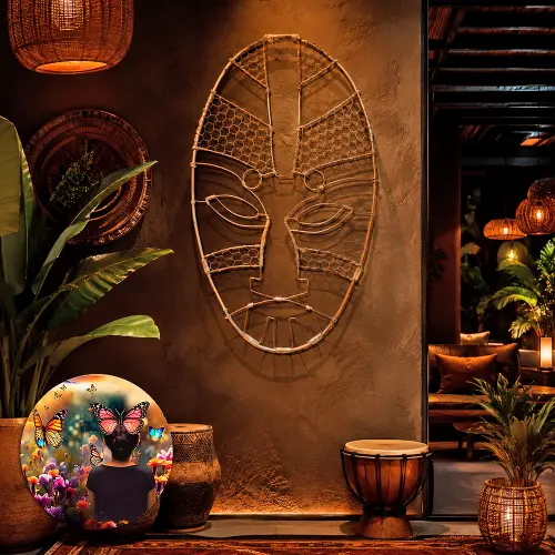 Escultura Tribal Rosto Decoração de Parede Sala e Quarto
