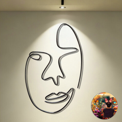 Escultura de Parede Rosto Linha Contínua Decoração Ambiente
