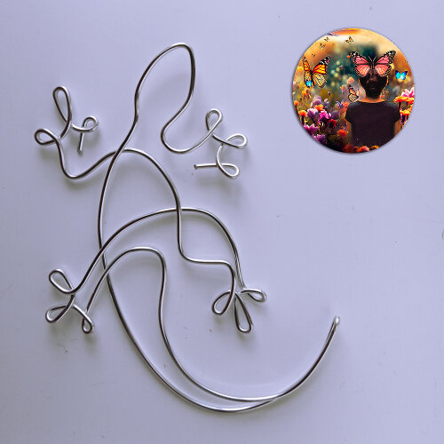 Escultura de Parede Lagartixa Arte Minimalista em Arame