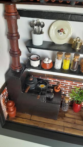 Quadro Cenário Miniatura Cozinha da Roça c/ Vidro