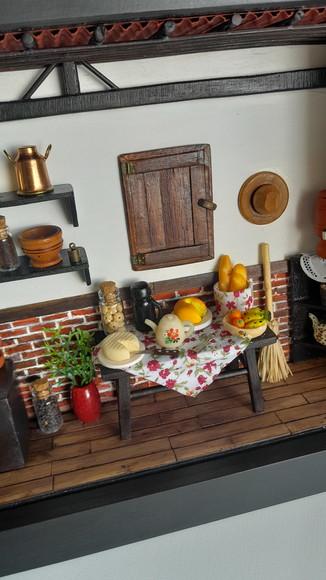 Quadro Cenário Miniatura Cozinha da Roça c/ Vidro