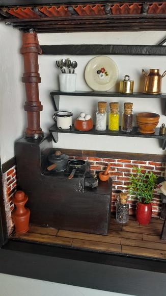 Quadro Cenário Miniatura Cozinha da Roça c/ Vidro