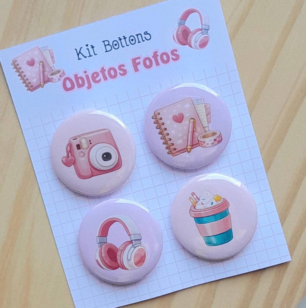 Kit Bottons Objetos Fofos - Cartela c/ 04