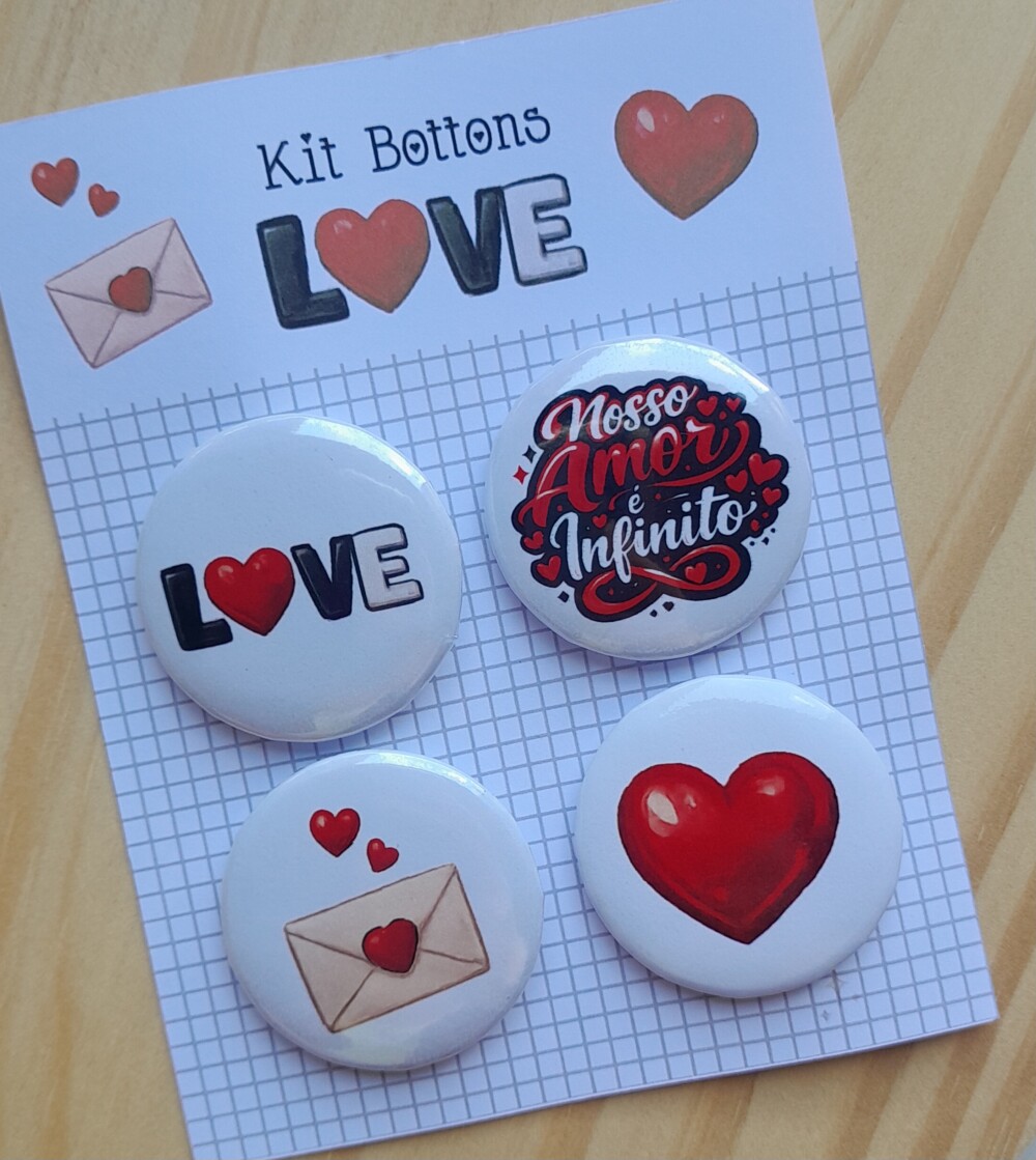 Kit Bottons Love - Cartela c/ 04