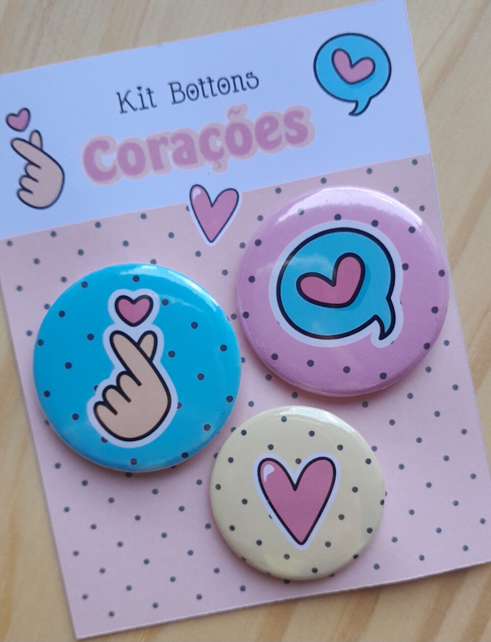 Kit Bottons Corações - Cartela c/ 03