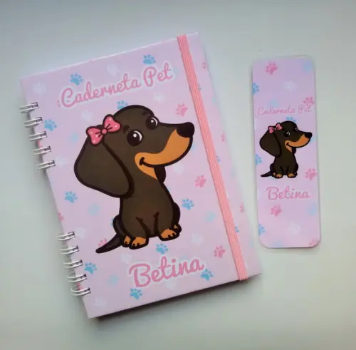 Caderneta Pet Cachorro Personalizada(c/diário)+acessórios