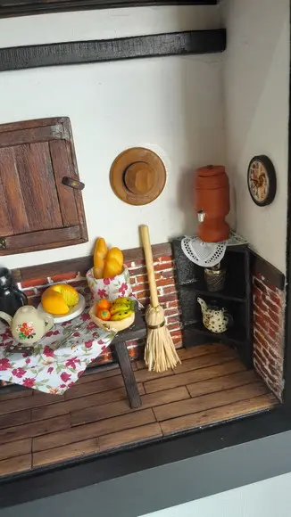 Quadro Cenário Miniatura Cozinha da Roça c/ Vidro
