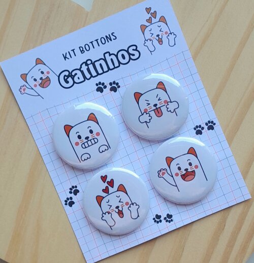 Kit Bottons Gatinhos Divertidos - Cartela c/ 04