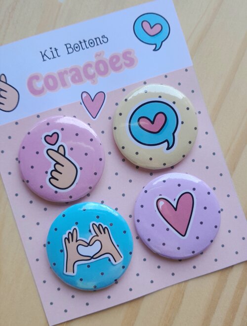 Kit Bottons Corações - Cartela c/ 04