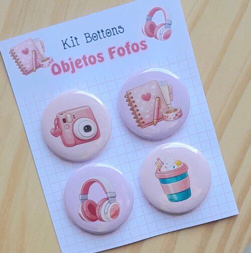 Kit Bottons Objetos Fofos - Cartela c/ 04