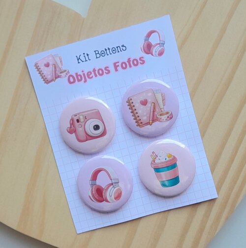 Kit Bottons Objetos Fofos - Cartela c/ 04
