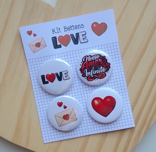 Kit Bottons Love - Cartela c/ 04