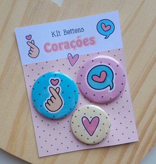 Kit Bottons Corações - Cartela c/ 03