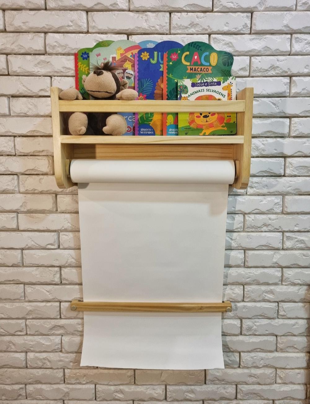 Prateleira de Livros com Suporte para Rolo de Papel e Frauda