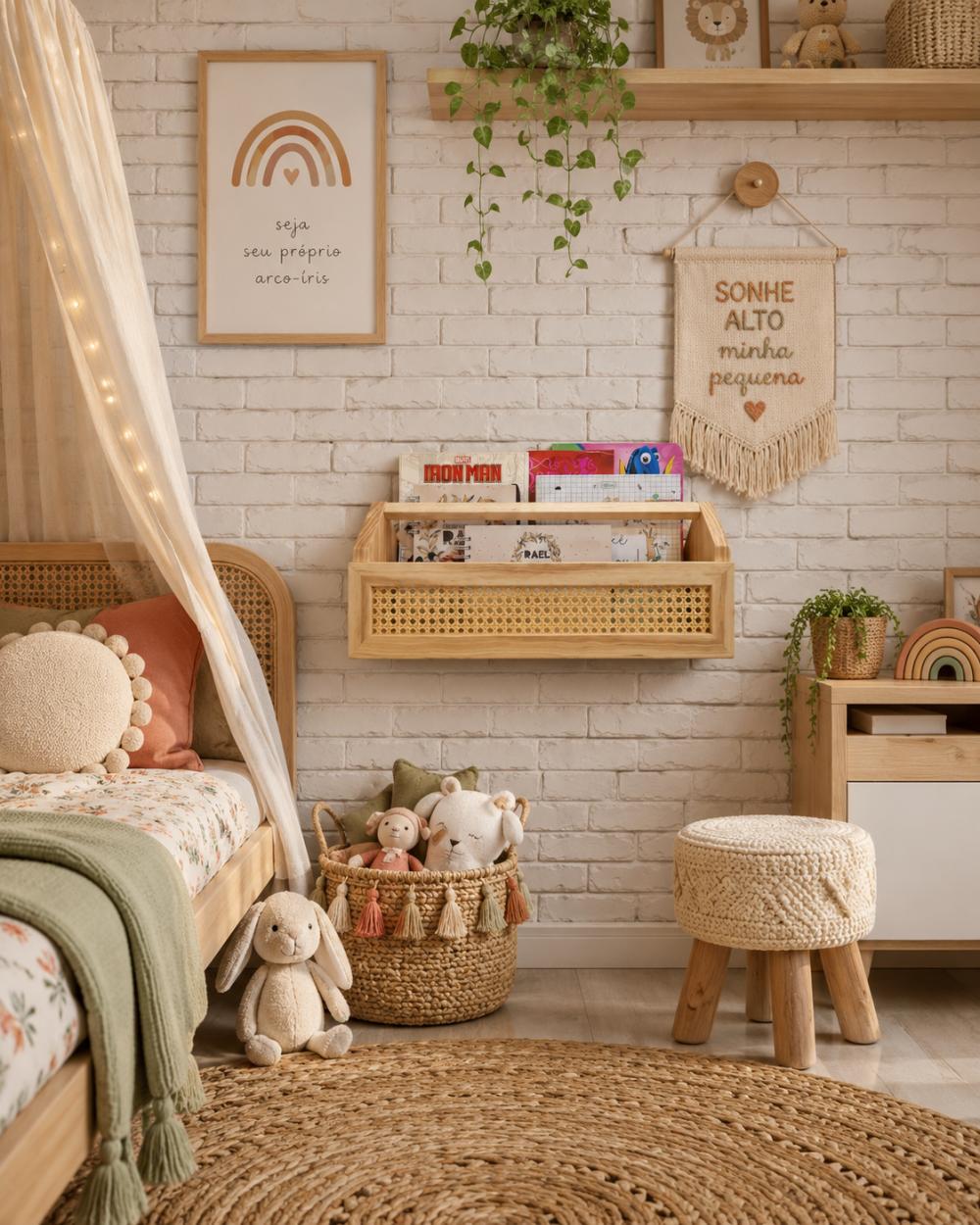 Prateleira de Livros Modelo Casinha Palhinha Indiana Madeira