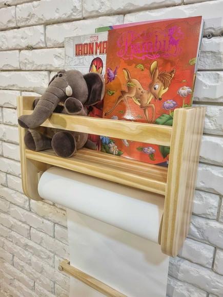 Prateleira de Livros + Rolo de Papel e Porta Fraudas Madeira