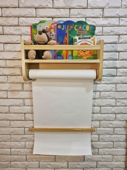 Prateleira de Livros + Rolo de Papel e Porta Fraudas Madeira