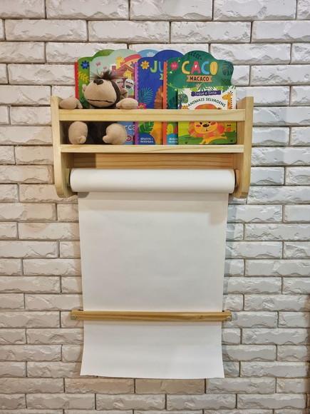 Prateleira de Livros com Suporte para Rolo de Papel e Frauda