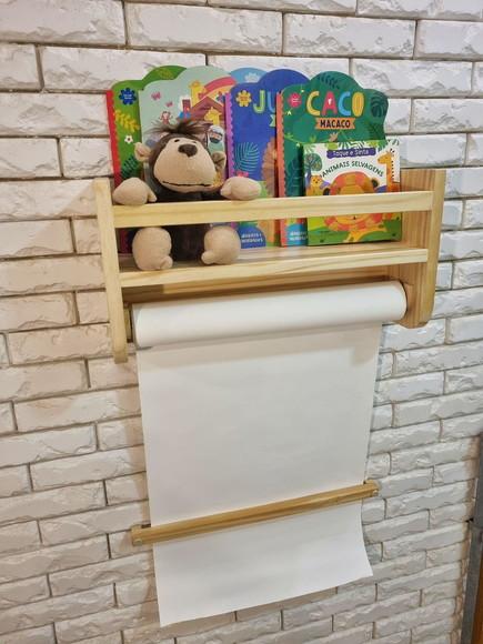 Prateleira de Livros com Suporte para Rolo de Papel e Frauda