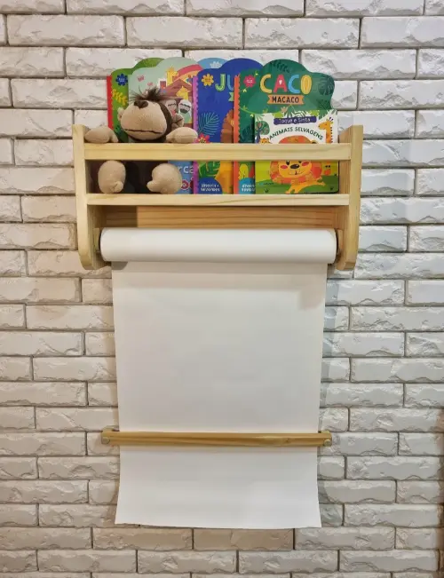 Prateleira de Livros com Suporte para Rolo de Papel e Frauda