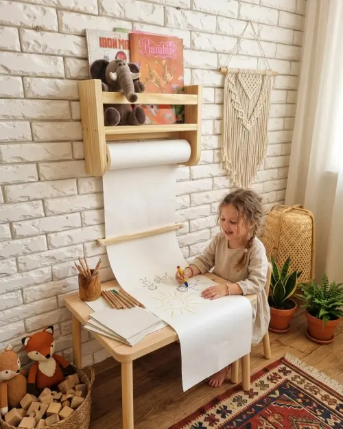 Prateleira de Livros + Rolo de Papel e Porta Fraudas Madeira