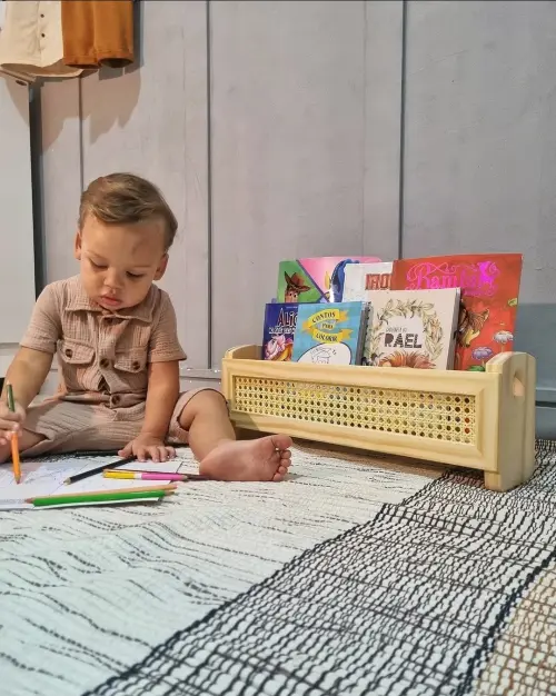 Prateleira de Solo Porta Livros Palhinha Indiana Madeira