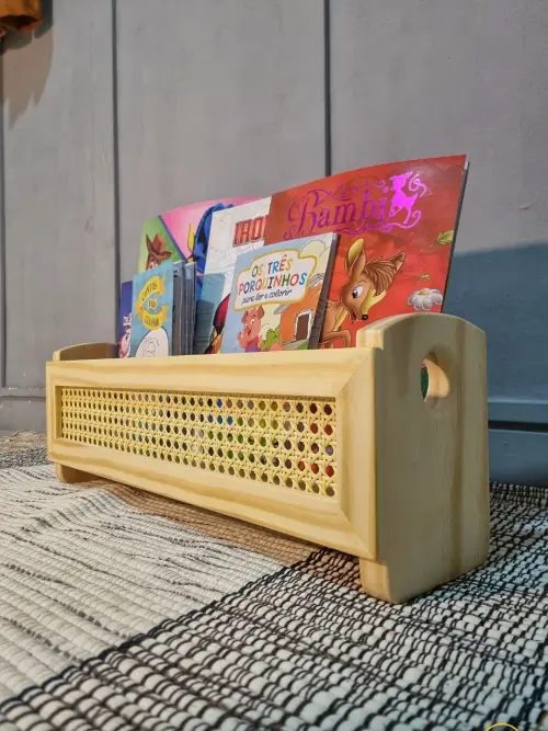 Prateleira de Solo Porta Livros Palhinha Indiana Madeira
