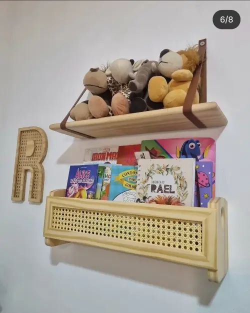 Prateleira de Solo Porta Livros Palhinha Indiana Madeira