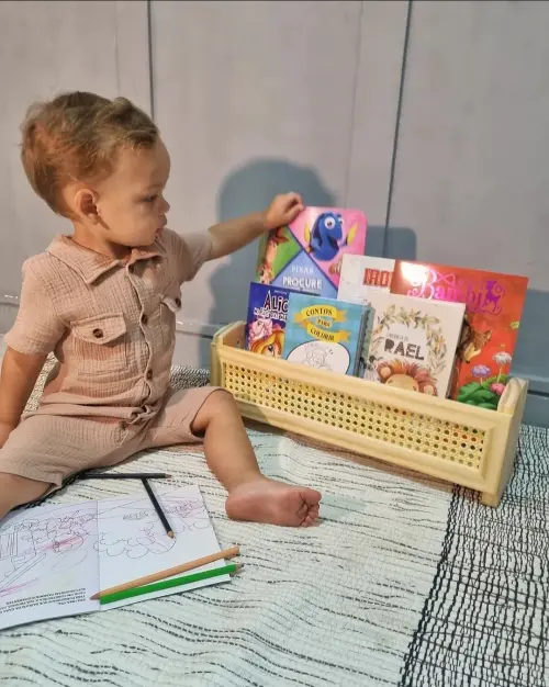 Prateleira de Solo Porta Livros Palhinha Indiana Madeira
