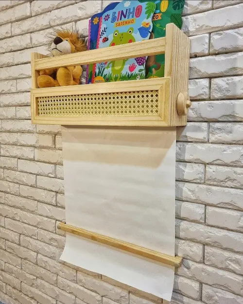 Prateleira Porta Rolo de Papel com Palhinha Indiana Maitê
