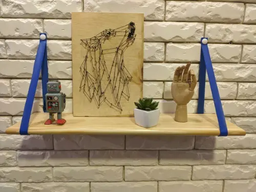Par de alças de Couro Azul Caneta para Prateleira Suspensa