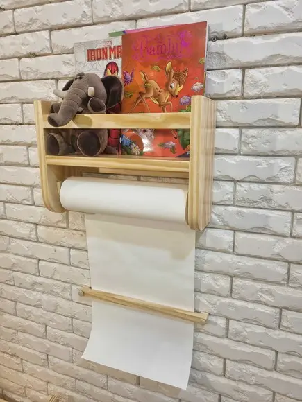 Prateleira de Livros + Rolo de Papel e Porta Fraudas Madeira