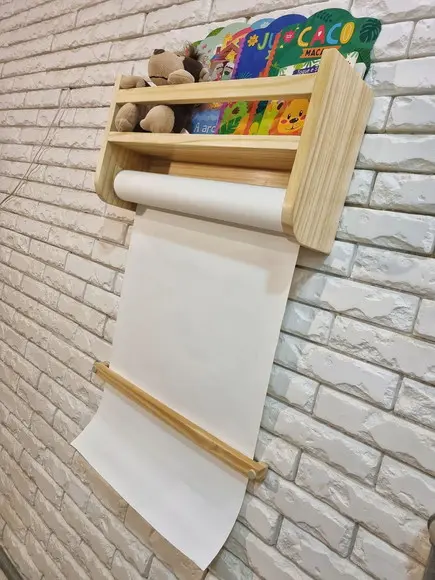 Prateleira de Livros + Rolo de Papel e Porta Fraudas Madeira