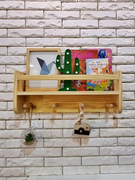 Prateleira de Livros com Ganchos Organizadores Juma
