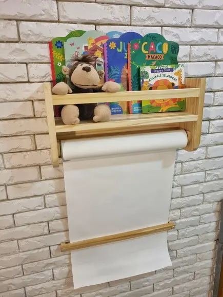 Prateleira de Livros com Suporte para Rolo de Papel e Frauda