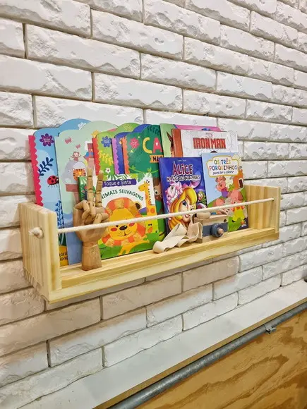 Prateleira de Livros Duda Corda de Algodão Madeira Pinus