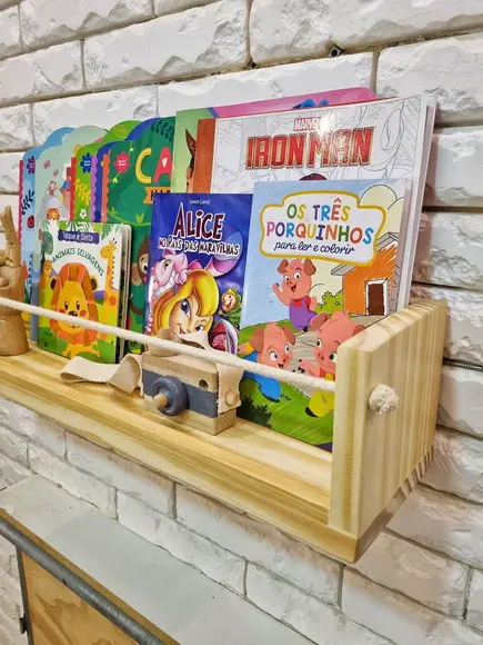 Prateleira de Livros Duda Corda de Algodão Madeira Pinus